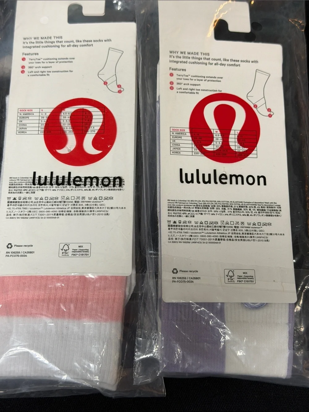 lululemon athletica Daily Essentials Crew Socks - Pink Stripe & Lavender Block